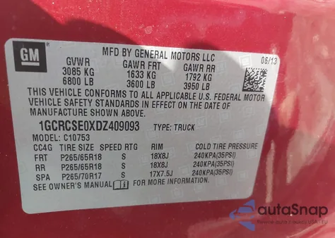 2013 Chevrolet Silverado 1500 Lt from USA, damaged, VIN 1GCRCSE0XDZ409093